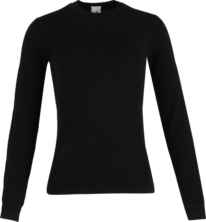 Iris & Ink Knitted Cut-Out Sleeves Top in Black Wool