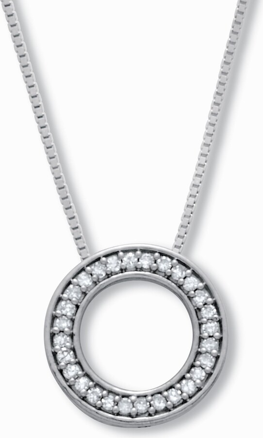 PalmBeach Jewelry .14 TCW Diamond Sterling Silver Circle Necklace 18 Inches