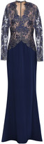 Thumbnail for your product : Reem Acra Paneled Metallic Lace And Silk-crepe Gown