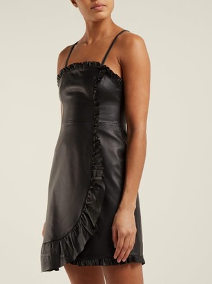 ALEXACHUNG Ruffle-trimmed Leather Mini Dress - Black