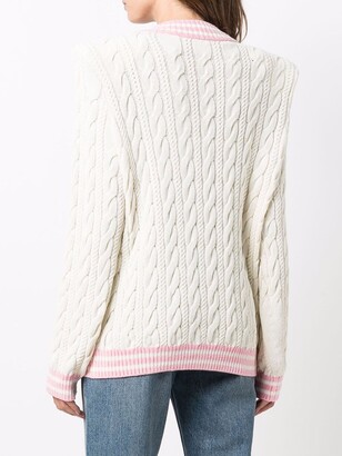 Balmain Shoulder-Pad Cable Knit Cardigan