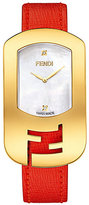 Thumbnail for your product : Fendi Chameleon Goldtone Stainless Steel, Mother-Of-Pearl & Leather Large Signature Strap Watch/Red