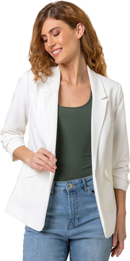 Roman Originals Women Ruched 3/4 Sleeve Blazer Jacket Ladies