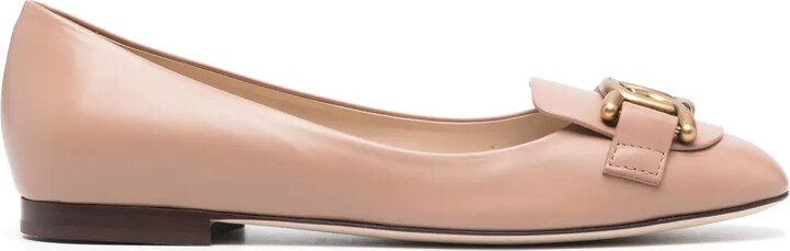 Tod's Chain-Embellished Leather Ballerina Shoes