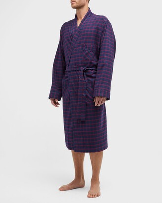 Neiman Marcus Men's Check-Print Brushed Flannel Robe