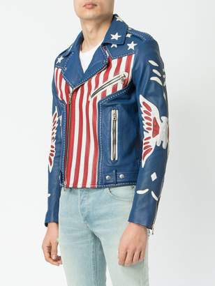 Balmain American flag print leather jacket