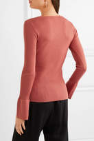 Thumbnail for your product : DKNY Ribbed Silk, Wool And Cashmere-blend Sweater - Brick