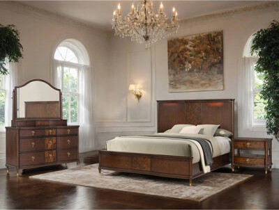 Enitial Lab Moscote 4-Piece Bedroom Set (1 Bed + 1 Nightstand + 1 Dreser + 1 Mirror)