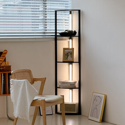 Ivy Bronx Modern Floor Lamp With Shelves LED Corner Floor Lamp For Living Room Bedroom Office Tall Standing Lamp