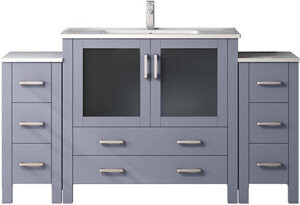 Lexora Volez 60 in W x 18.25 in D Single Bath Vanity with Side Cabinets, White Ceramic Top and Chrome Faucet Set