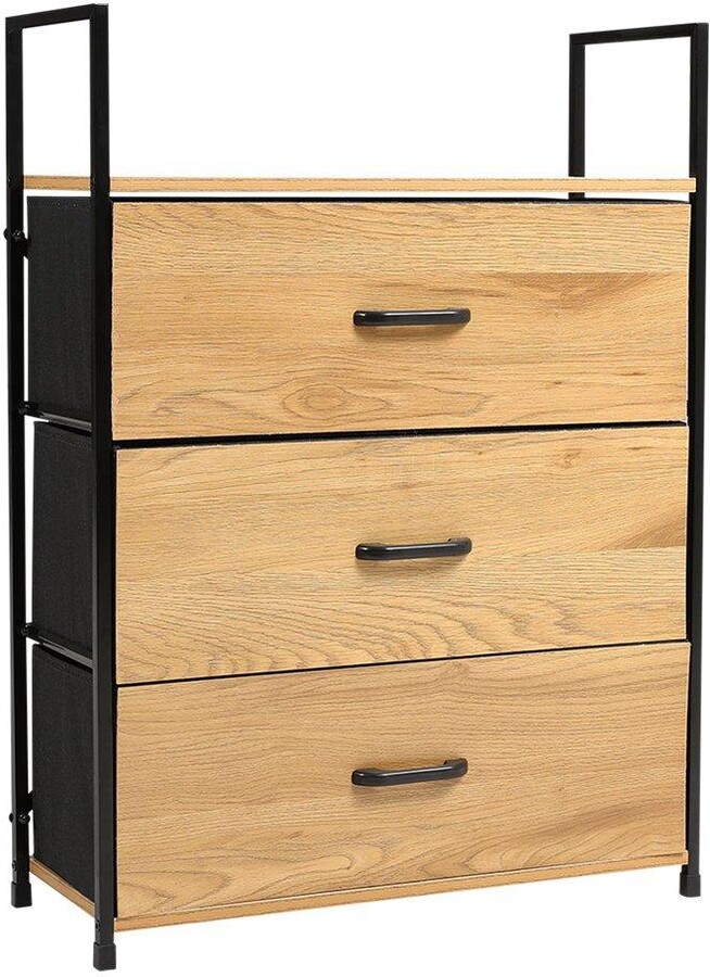 H&O Direct Freestanding 3Drawer Wood and Fabric Storage