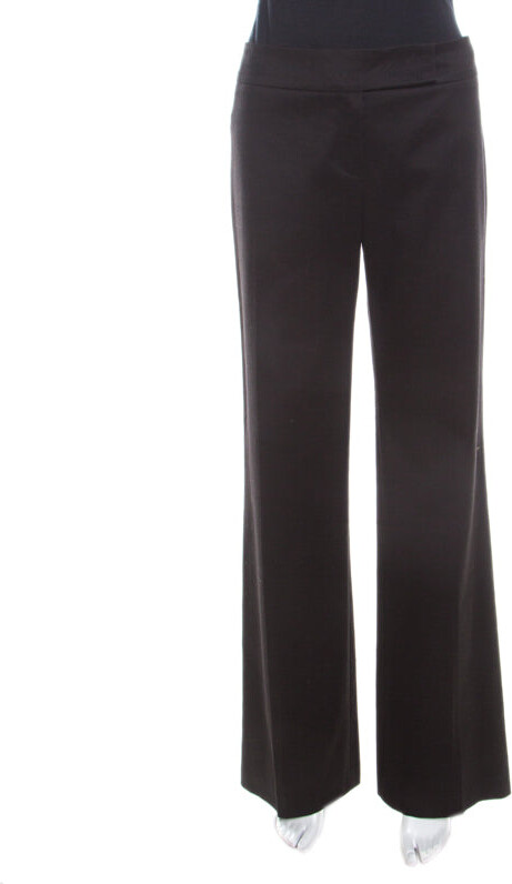 Escada Black Textured Cotton Jacquard High Waist Wide Leg Trousers
