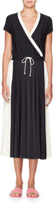 Valentino Short-Sleeve Faux-Wrap Bicolor Jersey Midi Dress