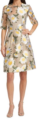 Lela Rose Holly Floral-Jacquard Knee-Length Dress