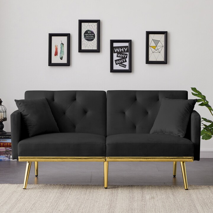 TOSWIN Modern Velvet Padded Seat Convertible Futon Loveseat Sleeper
