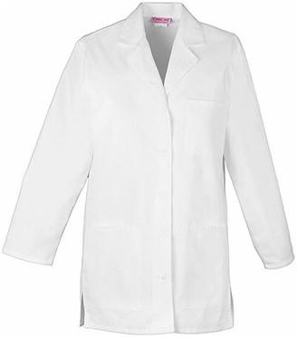 Cherokee Women's Scrubs Plus-Size 32-Inch Button Back Belt Lab Coat White