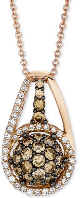 LeVian Chocolatier Diamond Halo Cluster 18" Pendant Necklace (3/4 ct. t.w.) in 14k Rose Gold