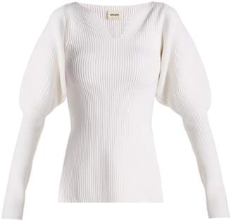 KHAITE Selena puff-sleeve ribbed-knit wool sweater