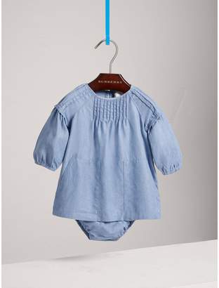 Burberry Pintuck Detail Chambray Dress with Bloomers