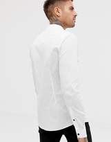 Thumbnail for your product : ASOS DESIGN slim shirt in white with grandad collar and contrast buttons