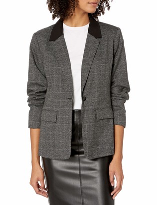 Kensie Women's Tweed Plaid Colorblock Blazer Jacket