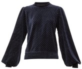 Thumbnail for your product : Ganni Metallic-stripe Cotton-blend Velour Top - Navy