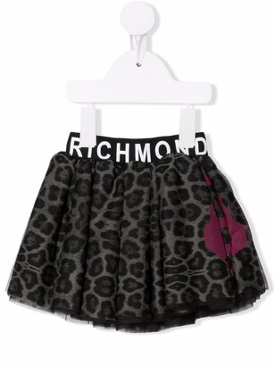 John Richmond Junior Leopard Logo-Print Waistband Skirt
