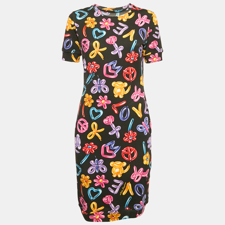 Love Moschino Black Printed Cotton Knit Short Dress S