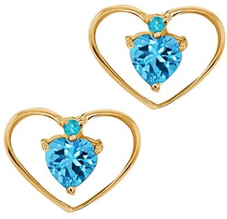 Gem Stone King 0.67 Ct Heart Shape Topaz Simulated Topaz 14k Yellow Gold Earrings