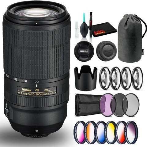 Nikon Inc Nikon AF-P NIKKOR 70-300mm ED VR Lens (Intl Model) With Filter and Cleaning Kit Bundle