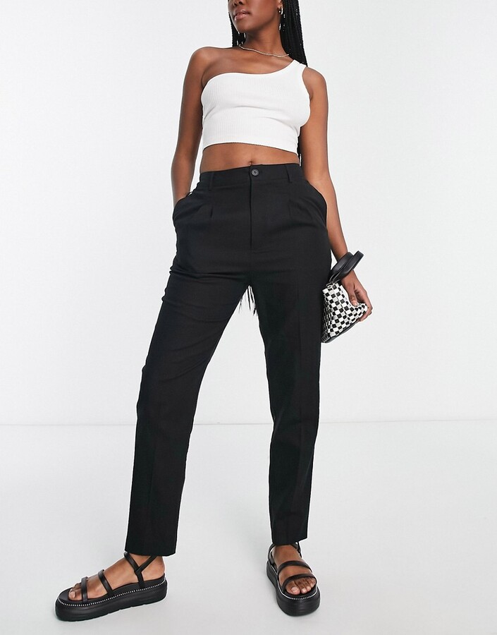 ASOS DESIGN Hourglass high waisted tapered trousers in black linen