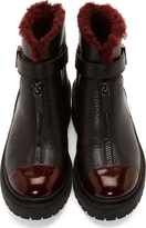 Thumbnail for your product : Kenzo Black & Burgundy Leather Zip-Up Combat Boots