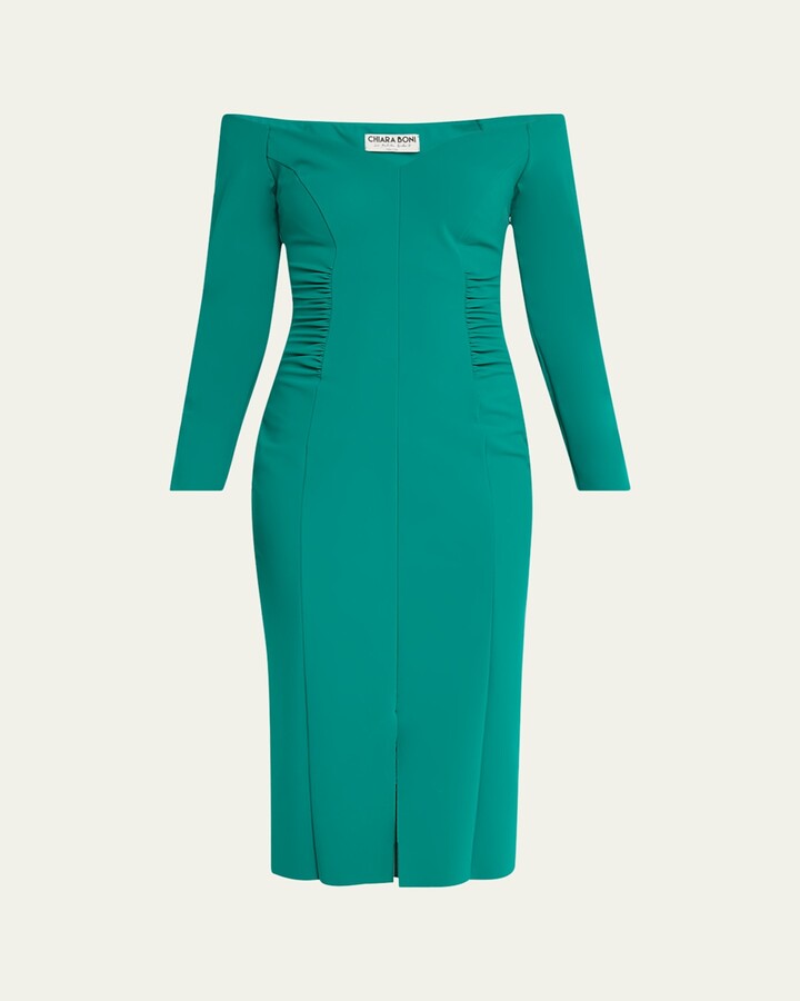 Chiara Boni La Petite Robe Ruched Off-Shoulder Bodycon Midi Dress