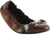 Thumbnail for your product : Burberry Brown Leather And Nova Check Canvas Clasp Detail Ballet Flats