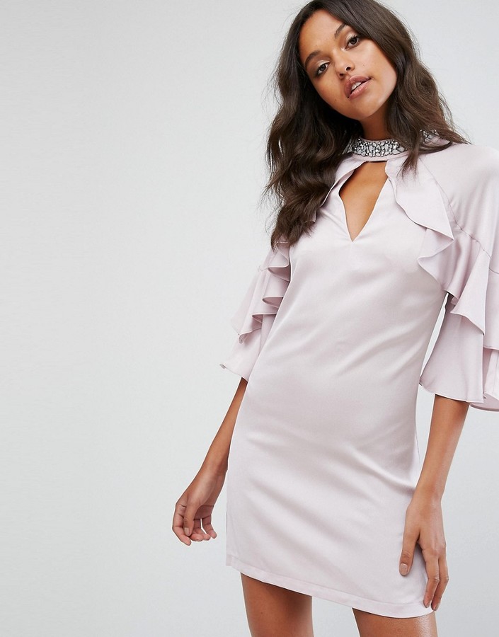 lipsy mirrored embellished tux dress in black