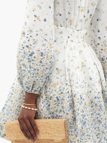 Thumbnail for your product : Zimmermann Carnaby Floral-print V-neck Linen Mini Dress - Blue Print
