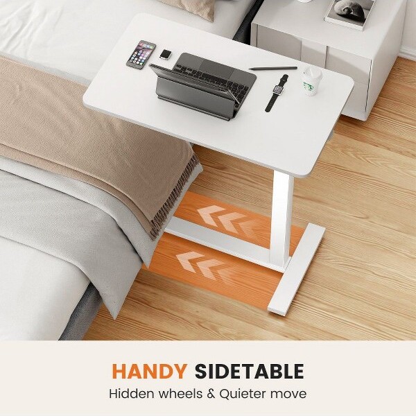 CAVINAS LLC CAVINASHeightAdjustableOverbedTableMobileLaptopDeskwithLockableCastersPortableStandingDeskforWorkStudyandDiningWhite