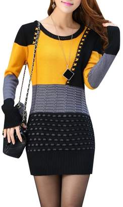 Fortuning's JDS Women's Slim Fit Long Sleeve Crew Neck Knitted Jumper Dress Sweater