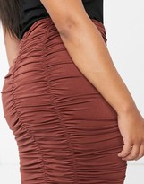 Thumbnail for your product : ASOS Curve DESIGN Curve slinky ruched mini skirt in chocolate