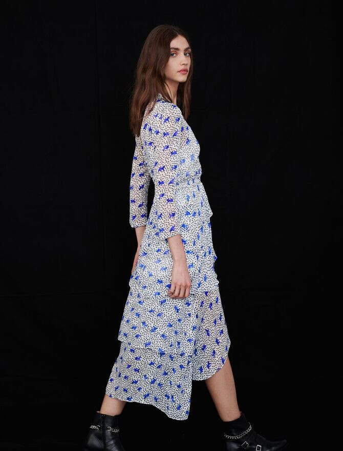 Maje Asymmetric dress in printed muslin - ShopStyle