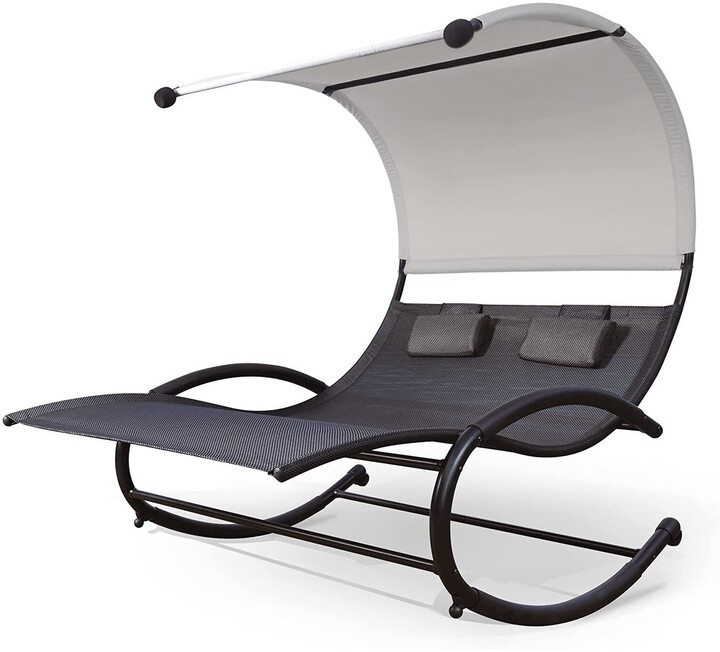 Suncreat Double Chaise Lounge, Outdoor Bed Lounger with Sun Shade