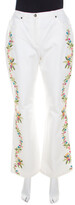 Thumbnail for your product : Escada White Cotton Stretch Denim Floral Embroidered Detail Flared Trousers M