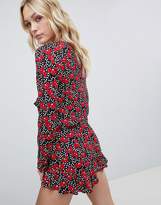 Thumbnail for your product : Glamorous Tall Playsuit With Frill Shorts And Bow Front In Cherry Blossom Polka Dot