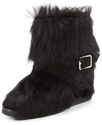 Gianvito Rossi Flat Fur Ankle Boot, Black