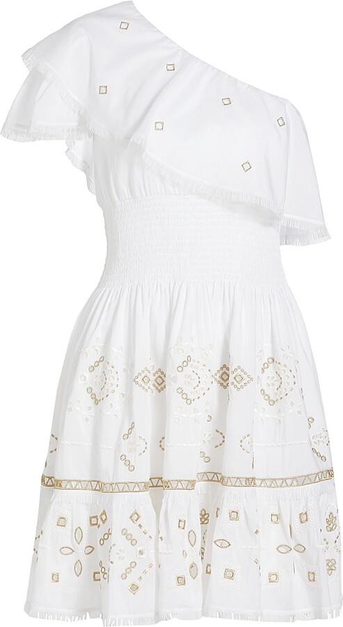 Kobi Halperin Women's Brooklyn Embroidered One-Shoulder Minidress - White - Size Medium