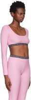 Thumbnail for your product : Balmain Pink Rib Knit Logo Cropped Long Sleeve T-Shirt