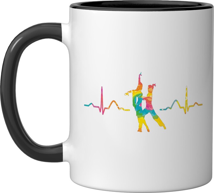 Samba Latin Dance Class Merchandise Latin Dancing Couple Watercolor Rumba Dancer Ceramic Mug, Black/White