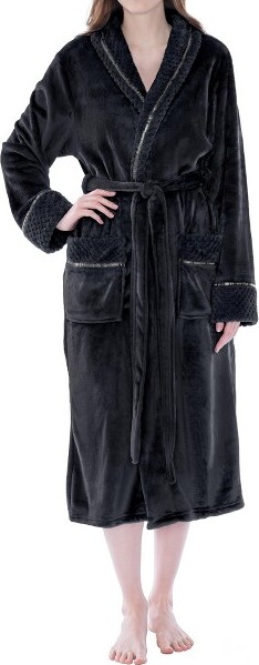 Adr Women's Classic Plush Robe, Chevron Textured Short Hooded Bathrobe  Steel Gray Large : Target