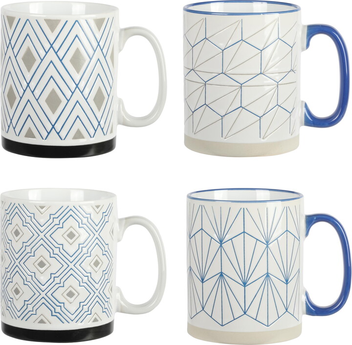 Mr. Coffee Parkmill 17oz 4 Piece Stoneware Coffee Mug Set in Assorted Designs