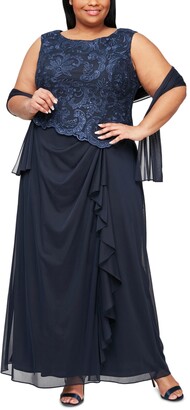 Alex Evenings Plus Size Embroidered Gown & Shawl